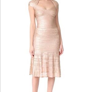 Herve Leger Emilia Rose gold dress